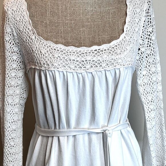 NWT $285 Cynthia Steffe White Cotton Crocheted Bell Sleeve Dress Women Sz L - Picture 2 of 8